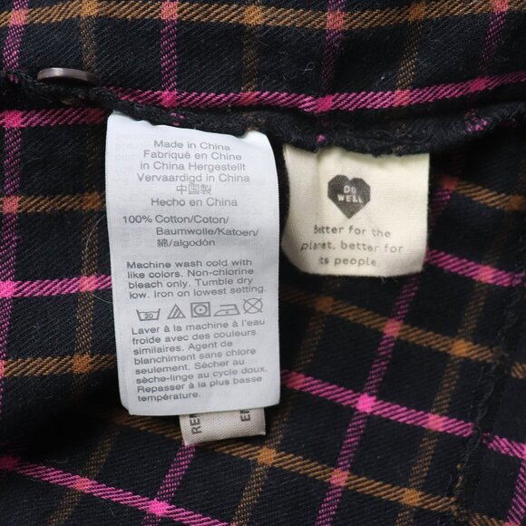 Madewell Plaid Flannel Raglan Button-Front Shirtdress Mini‎ Dress Black Pink 4 - Picture 8 of 9